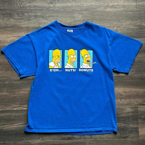 Homer Simpson Donuts T-Shirt Blue Funny Graphic Sz Large Fox Matt Groening 2004 - Picture 1 of 7